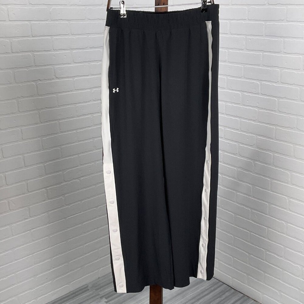Under‎ Armour Pants Womens Large Black White Stripe Loose Tearaway Recovery NWT